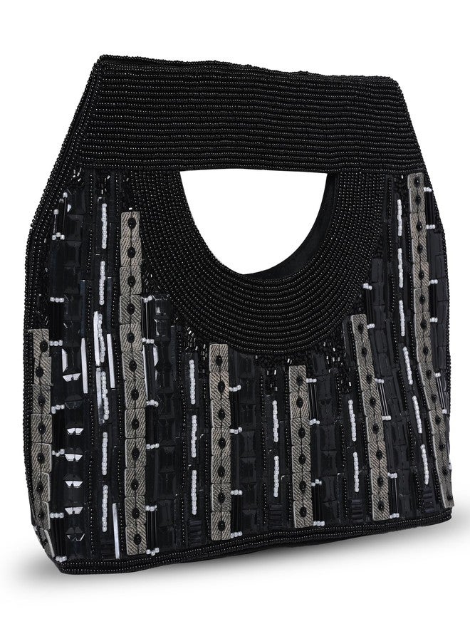 MARKQUES Black Sequence Mix Embellished Hand Held Purse For Women - Image 2